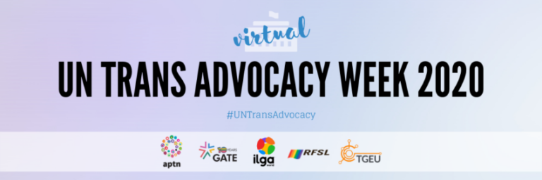 UN Trans Advocacy Week 2020 banner, including involved organisations logos