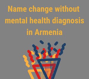 Text reading 'Name Change Practice in Armenia Without Pathologisation' accompanied by drawings of party poppers