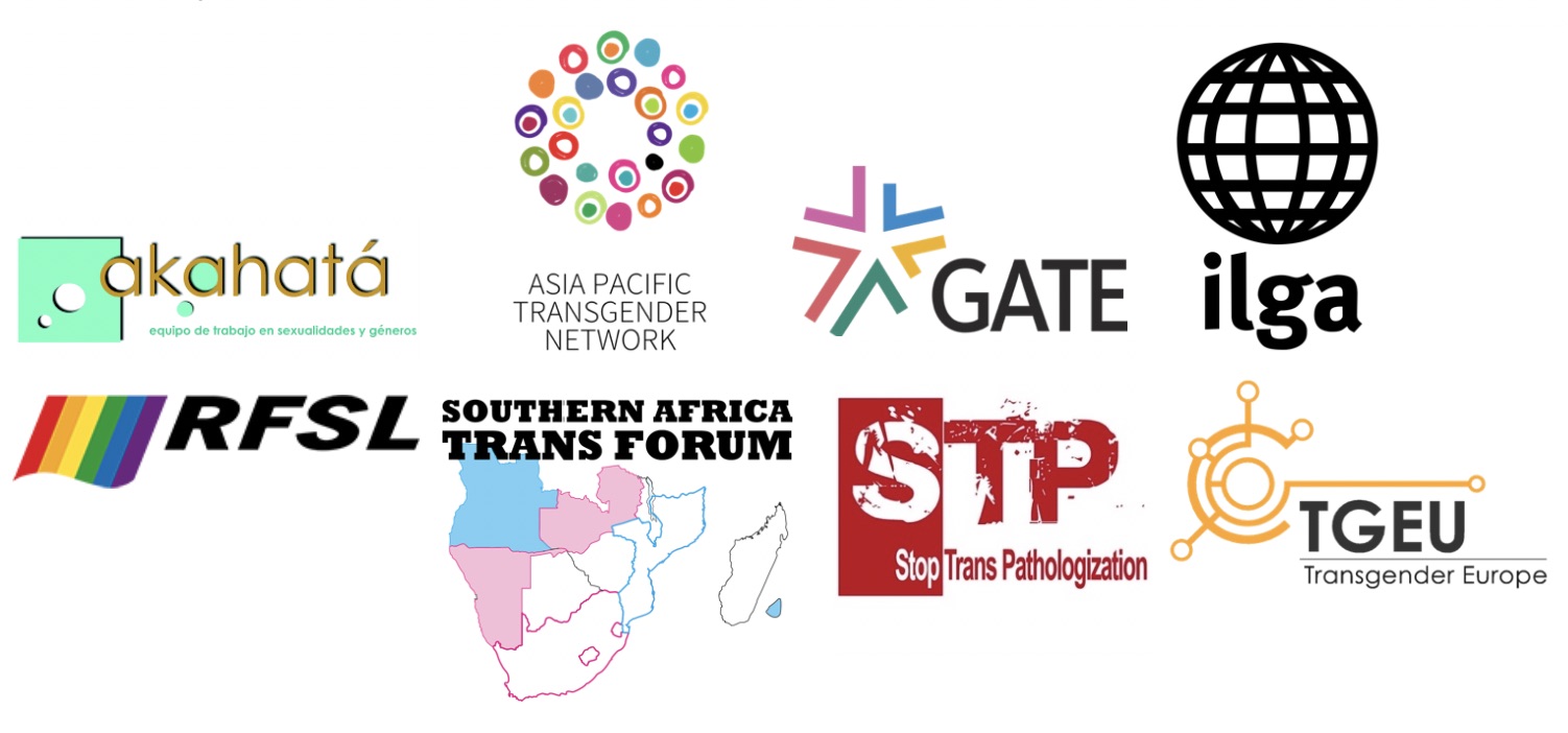 Logos of a variety of organizations that support transgender rights.