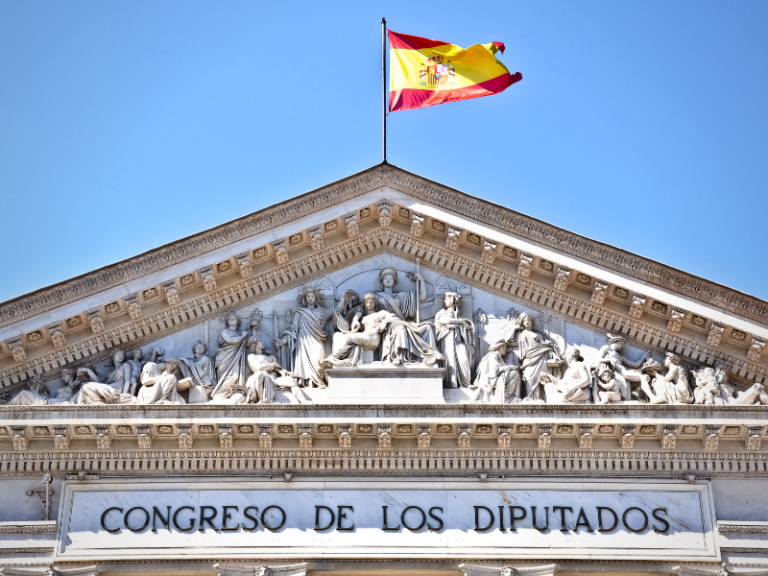 Spanish Congress with a waving Spanish flag