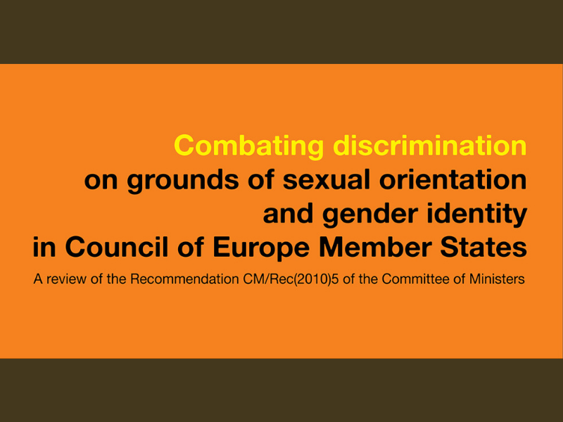LGBT rights: Detail of the cover of CoE's report 'Combating discrimination on grounds of sexual orientation and gender identity in Council of Europe Member States'