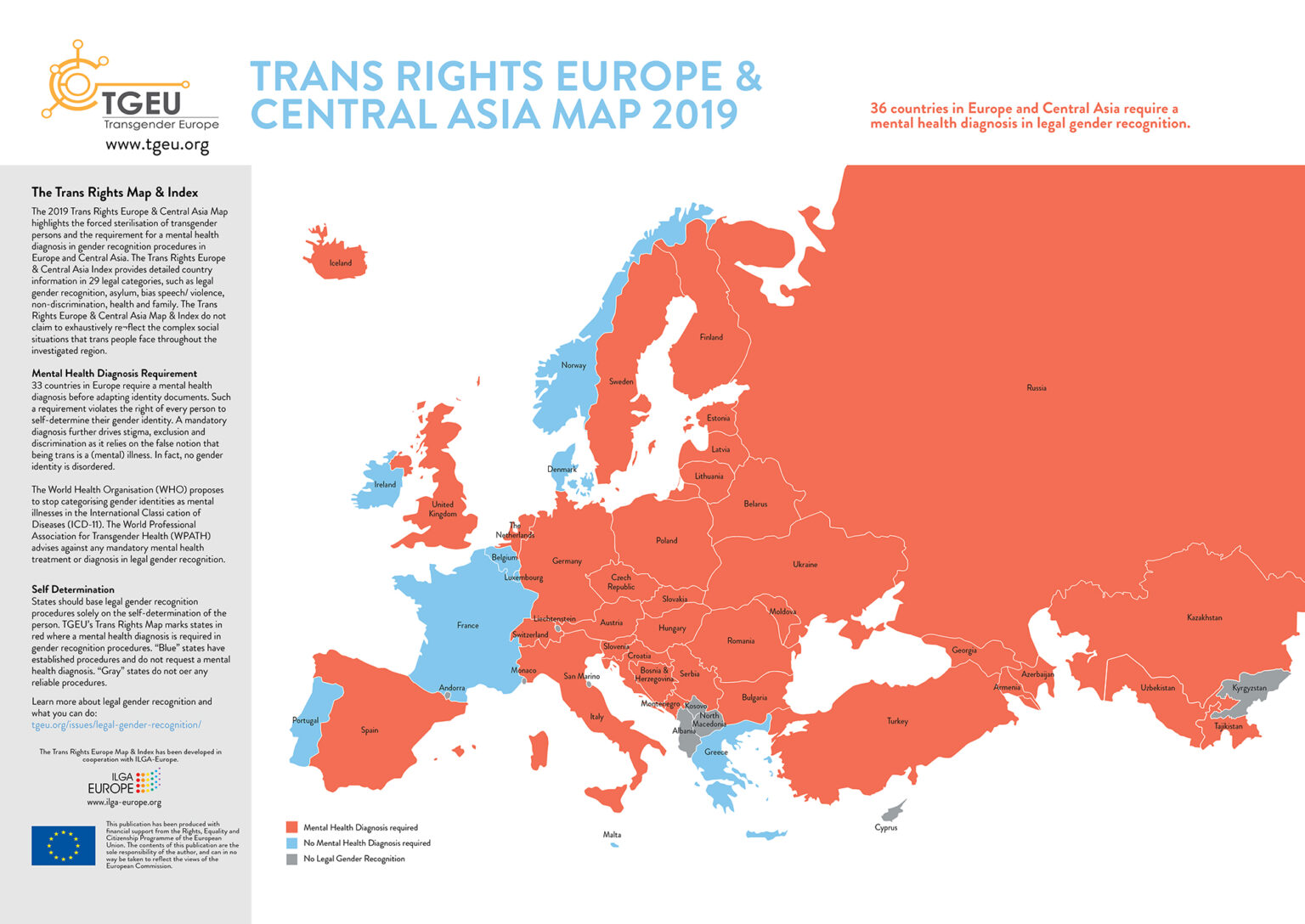 Trans Rights Europe & Central Asia Map 2019 - Mental Health Disgnosis Requirement