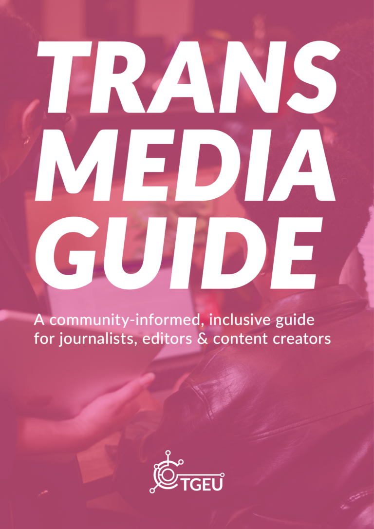 'Trans Media Guide: A community-informed, inclusive guide for journalists, editors & content creators' cover.