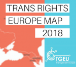 'Trans Rights Europe Map 2018', on a background of Europe's map detail