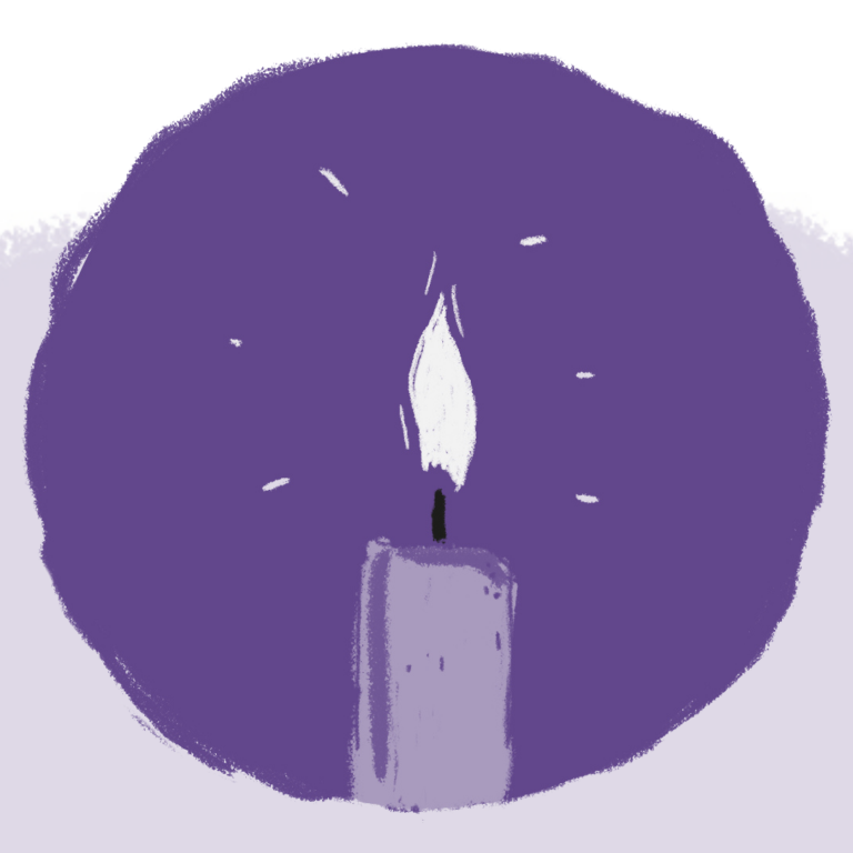 Drawing of a candle in shades of purple and violet