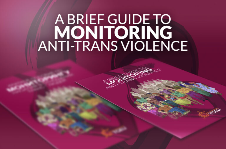 Two 'Brief guide to monitoring anti-trans violence' brochures, in English and Russian.