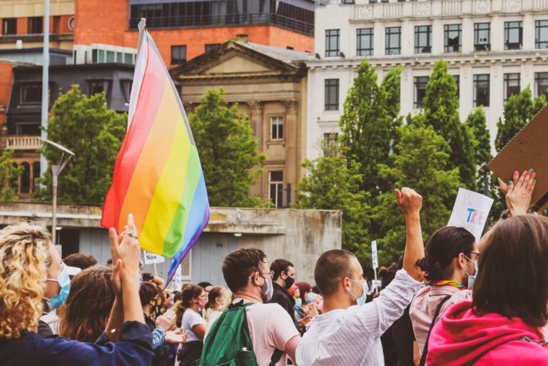 protesters with LGBTI flag
